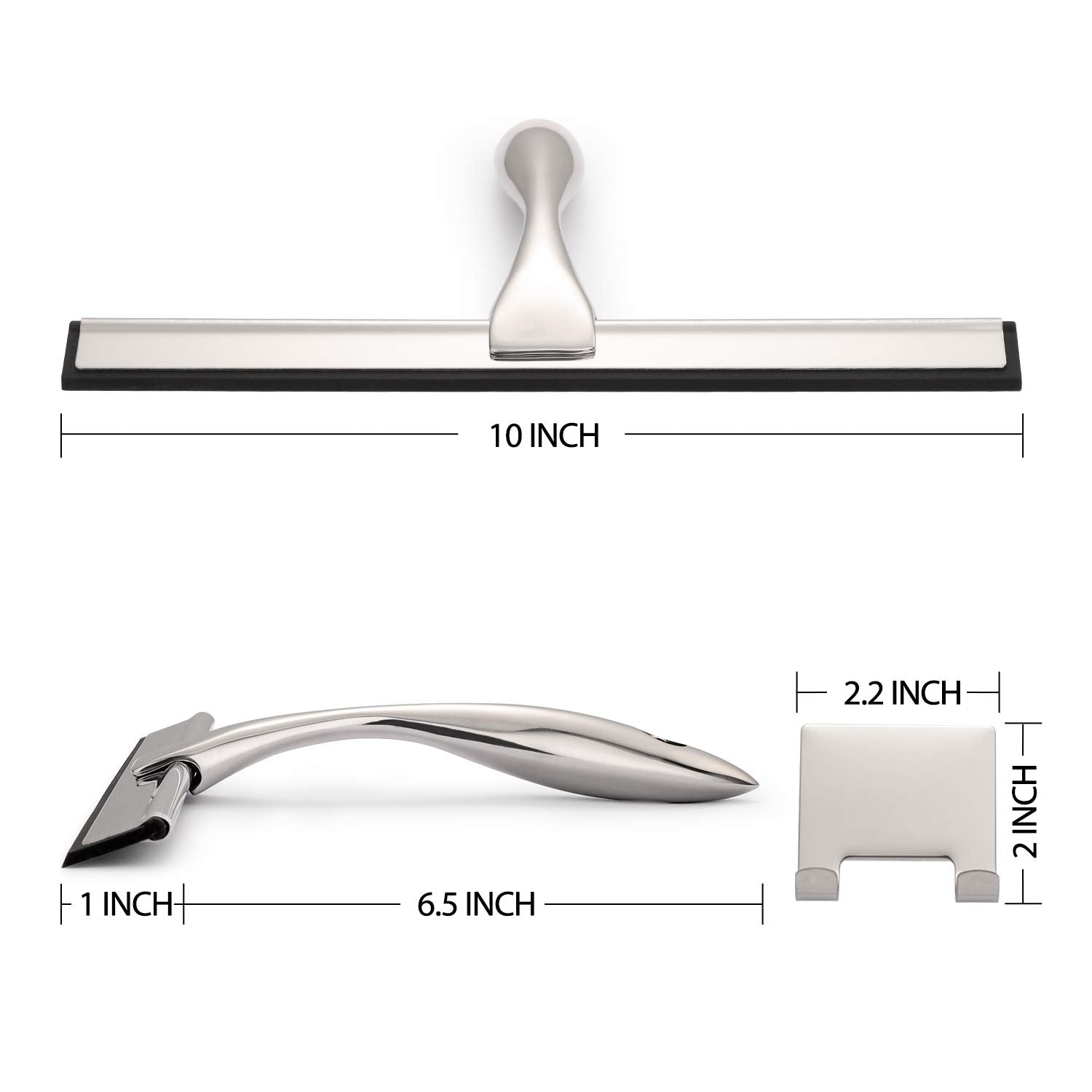 HIWARE All-Purpose Shower Squeegee for Shower Doors  Bathroom  Window and Car Glass - Stainless Steel  10 Inches